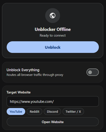 TaskTwin Built-In Web Unblocker interface